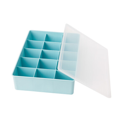 

【Jingdong Supermarket】 Ji Bai storage box plastic fifteen grid underwear socks small pieces storage storage box with transparent cover light blue