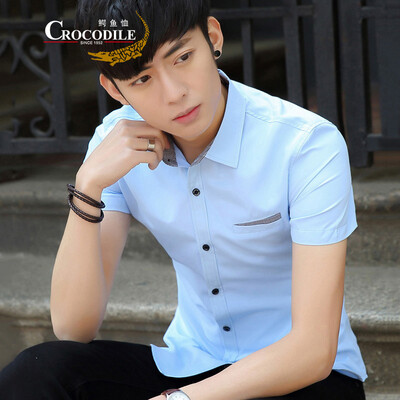 

Crocodile Shorts Short Sleeve Shirt Men's Summer New Slim Fashion Casual Free Lapel Men's Shirt 070 Light Blue