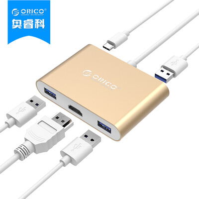 

ORICO RCH3A USB30 Splitter Type-c to HD HDMI Hub MACBOOK All-Aluminum HUB Conversion Accessories Gold