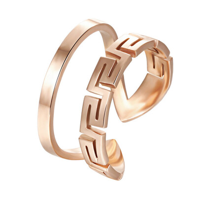 

Yoursfs@ The new titanium steel rose gold ring Korean female tail ring opening of the Great Wall grain bicyclic fashion rings for