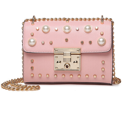 

DEER LOVE small square package new pearl rivet chain fashion cute shoulder Messenger bag LE17632 gold&silver color