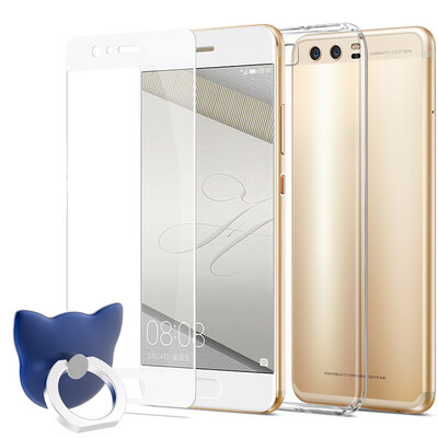 

[Shell три части набора] ESCASE Huawei P10 оболочки телефона / Huawei P10 стальной пленки полноэкранный белый, чтобы отправить кольцо пряжкой синий все включено anti-drop высокой мягкой оболочки