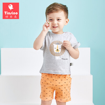 

TINSINO) children's clothing children's summer set children's boy baby cotton leisure short sleeve sets of stars cactus light orange 80