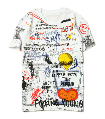 

2017 summer new hip-hop graffiti alien short-sleeved T-shirt cotton round neck