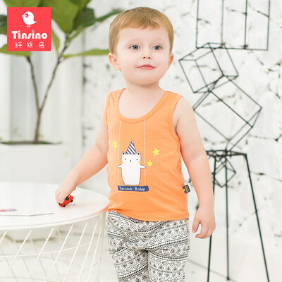 

(TINSINO) children's clothing children's summer set small children boys and girls baby cotton leisure vest short sleeve sets of stars bear army green 80