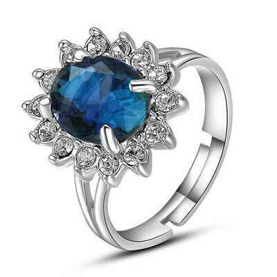 

Yoursfs Hot Sale Free Shipping 18 K White Gold Plated Use Austria Elements Oval Shape Sapphire Sunflower Wedding Ring Women Sate
