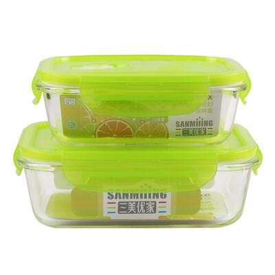 

Three beautifully home glass crisper microwave oven box lunch box glass sealed box two sets of 8901/02 (660ml + 1080ml