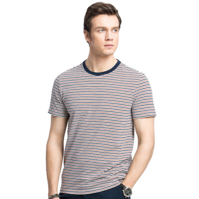 

Camel (CAMEL) men's summer round neck hit color stripes business casual short-sleeved T-shirt X7B214180 treasure blue XL