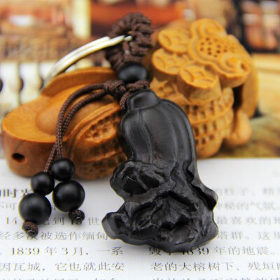 

Black Buddha Sutra Wood Carving Sutra Keychain Keyring Amulet Wood Column Keychain