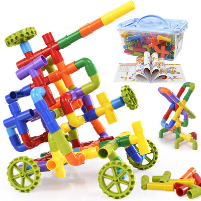 

Hibiscus angel 142 pieces of pipe blocks set of colorful intubation plastic puzzle inserted inserted into the water pipe pipe water pipe toys kindergarten children recommended three-dimensional fight block wood toys