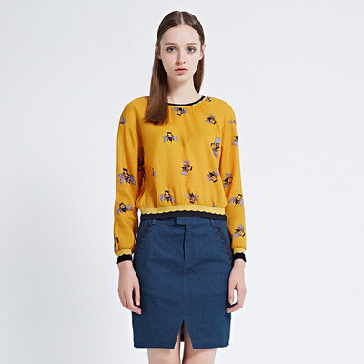 

Blue Lloyd LESIES Women&39s Bee Print Round Collar Sleeve Long Sleeve Top LS265305 31 Medium Yellow 165 88A