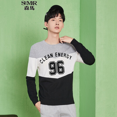 

Semir sweater men's autumn fashion men's round neck rounded letters hit color sweater 14316071002 blue and white tone