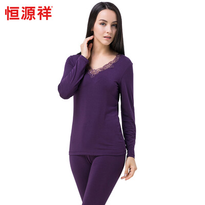 

HengYuanXiang women's thin warm thermal underwear set with V collar, lace