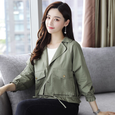 

A morning 2017 autumn Korean version of the simple Slim was thin single collar buckle collar short jacket female S73R0020AA42L army green