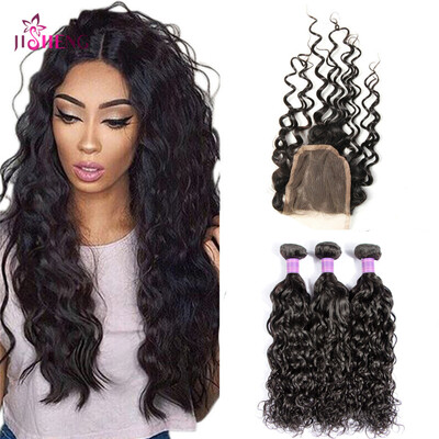 

8A Brazilian Virgin Human Hair Wave 3 Bundles Natural Wave Hair Weaving With 44 Lace Closure Remy Hair Extensions