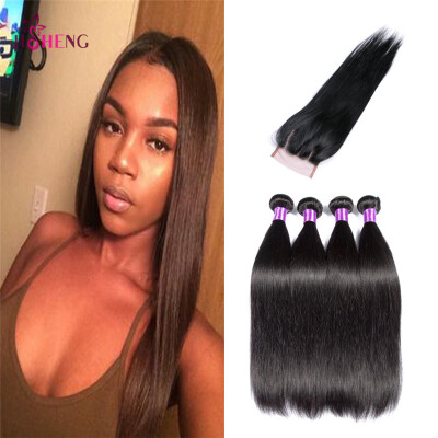 

8A Straight Human Hair Bundles With Closure Brazilian 4 bundles Human Hair With 44 Lace Closure