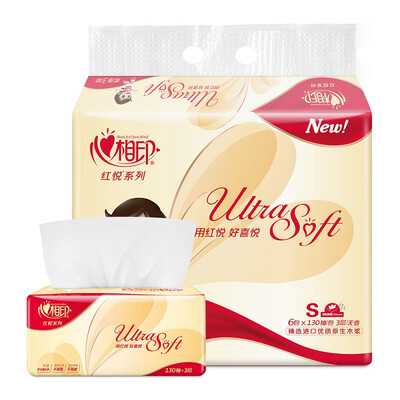 

Heart phase printing paper red Yue series soft pumping 3 layer 130 pumping tissue paper 6 package small size new&old packaging random delivery