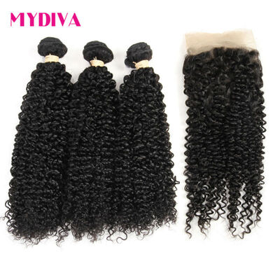 

Mink Brazilian 7A Curly Hair With Closure 3 Bundles Brazilian Virgin Hair with Closure Kinky Curly Hair Weave Bundles Free Part