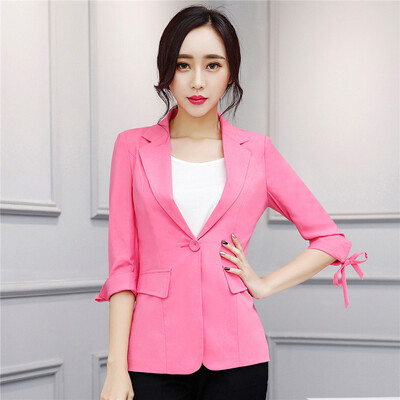 

2017 Women Candy Color Casual Blazer Feminino Slim Bow Half Sleeve Suit Blazer Women Jacket Elegant Ladies Work Suits Blazers