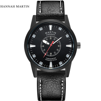 

Luxury Men's Watch Hannah Martin Men Quartz Analog Clock Military Sport Watches Army Leather Wristwatch