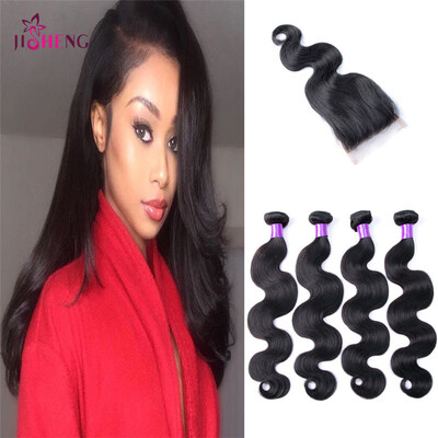 

8A Body Wave Human Hair Bundles With Closure Indian 4 bundles Human Hair With 44 Lace Closure