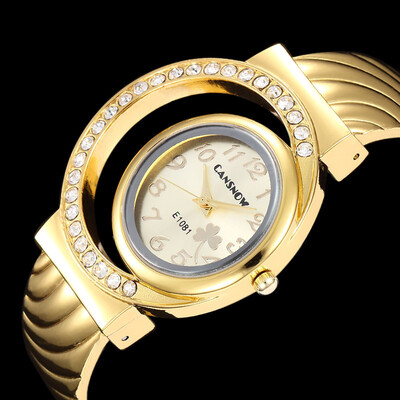 

New Arrive 2017 TOP Fashion Bracelet Cuff Bangle Watch 18K Gold Plated Crystal Quartz Wristwatch Women Dress Watch