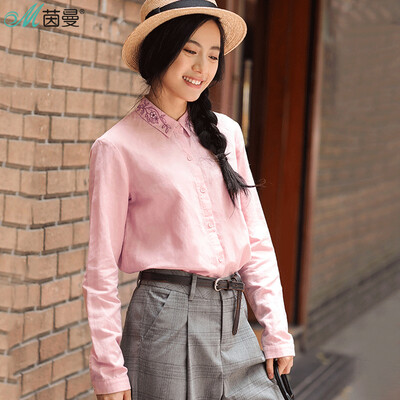 

Инь Люди (ИНМАН) 2017 Осени белье вышитого хлопок отворот рубашка с длинными рукавами женских литературной грязь желтый XL 1873011138