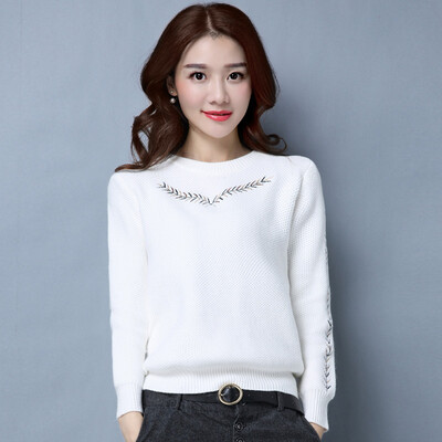 

One morning morning 2017 Korean version of the simple autumn&winter sweater women loose head round neck sweater S64N0017A7JM white all