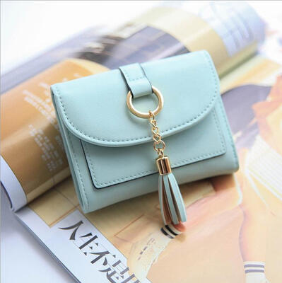 

2017 new short paragraph simple twists and turns students sweet ladies wallet hardware tassel small fresh PU lady wallet