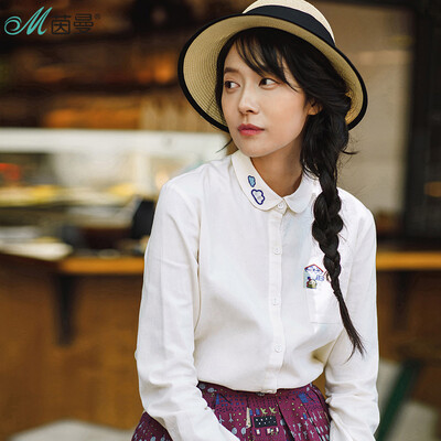 

INMAN 2017 autumn new lapel embroidery art wild long-sleeved shirt shirt female 1873011394 white