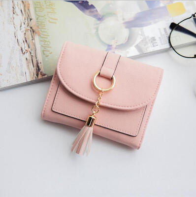 

2017 new short paragraph simple twists and turns students sweet ladies wallet hardware tassel small fresh PU lady wallet