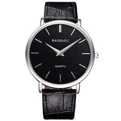 

BAOSAILI Brand Thin Dial Waterproof Watch Men Leather Quartz Wristwatch Black Casual Clock