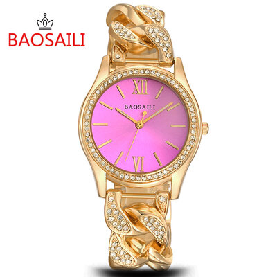 

BAOSAILI Multi-Color Ladies Cool Case Luxury Full Diamond Girls Dress Gift Clock Sexy Charm Womans Bracelet