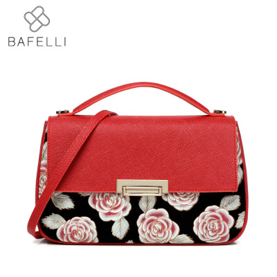 

BAFELLI 2017 new split leather shoulder bags national floral printing crossbody red bolsa mujer handbags women messenger bags