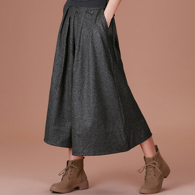 

City plus CITYPLUS 2017 autumn&winter new women&39s art high waist A word pleated long skirt wild hair half skirt CWQZ179259 flower gray