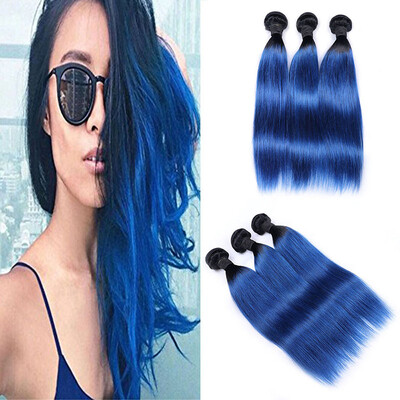 

Brazilian Virgin Straight hair Ombre Human Hair 1B/blue Sew In Weft 8A Grade Virgin Ombre Brazilian Hair Extension 4 Bundles