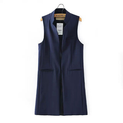 

2017 European autumn women's new fashion handsome long three-color vest after the split design vest