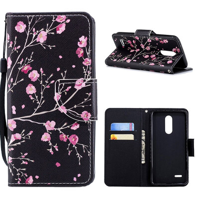 

MOONCASE LG K10 2017 painted leather case with small hand strap - black safflower