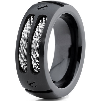 

Hpolw 8MM Men's Titanium Ring Wedding Band with Stainless Steel Cables and Screw Design Sizes 6 to 15