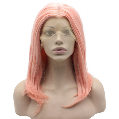 

Should Length Light Pink Swiss Lace Wig Middle Part Synthetic