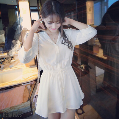 

2017 fashion south Korean version of the new model A word dress students pure sexy and thin shirt skirt