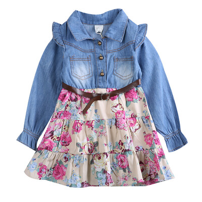 

New Girls cowboy dress cotton dress baby Girls autumn clothes kids girls dress