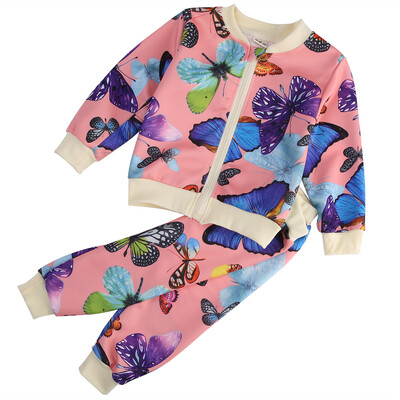 

2PCS Baby Girls Toddlers Kids Butterfly Flower Outfits Cardigan Tops+Pants Set