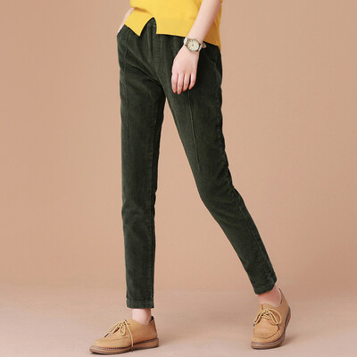 

City plus CITYPLUS 2017 autumn&winter new women&39s arts&crafts wild loose warm haul pants trousers elastic waist corduroy casual pants CWKX178459 army green