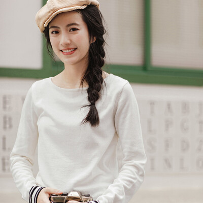 

INMAN small fresh literary round neck long sleeve striped sweater female 18731VP32218 electric light blue