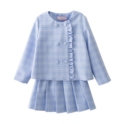 

Fragrance Flordeer French Kids Girls Set Children's Jacket Skirt Plaid Two-piece Set Big Child F73019 Blue 100