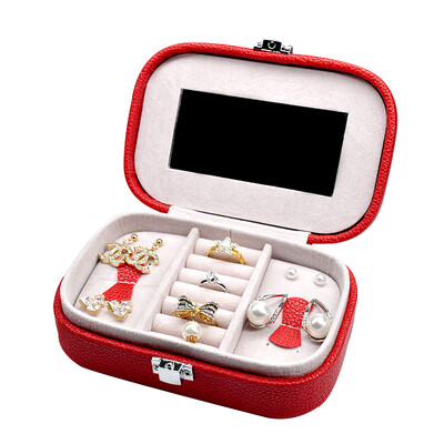

GLOBAL KA jewelry box small gifts portable with makeup mirror jewelry storage box girls birthday Valentines Day gift big red