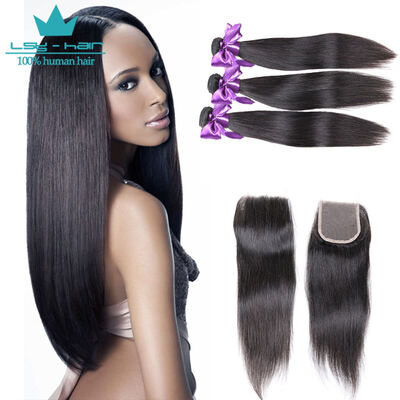 

Noble hair Straight Indian Virgin Hair 3 Bundles With Closure