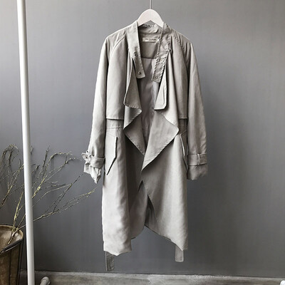 

2017 autumn new suede loose waist long coat coat