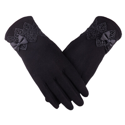 

New touch screen knitting outdoor riding electric car ladies do not fall cashmere winter warm bow gloves